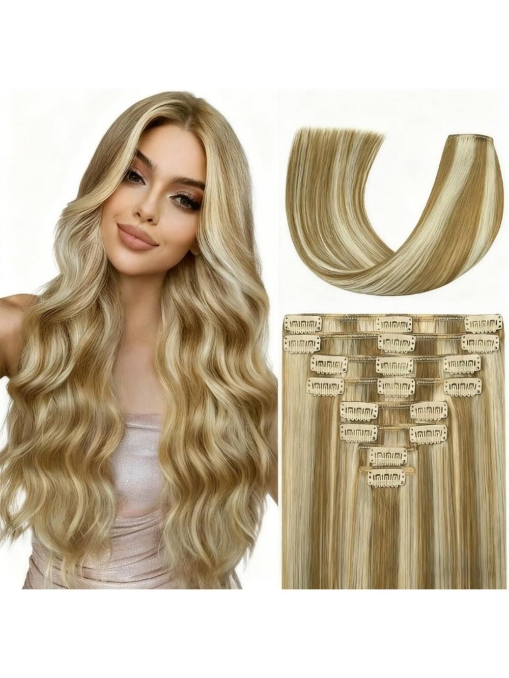 26 Inch Golden Blonde Clip-In Hair Extensions, 130g Real Human Hair, Volume